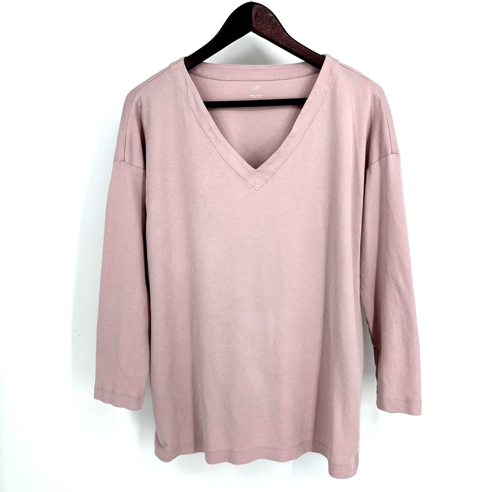 J Jill Top Womens M Simply Supima Tunic V Neck Long Sleeve Soft Mauve Pink